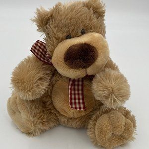 Chosun International Teddy Bear Plush 9" Stuffed Animal Toy Tan with Maroon Bow